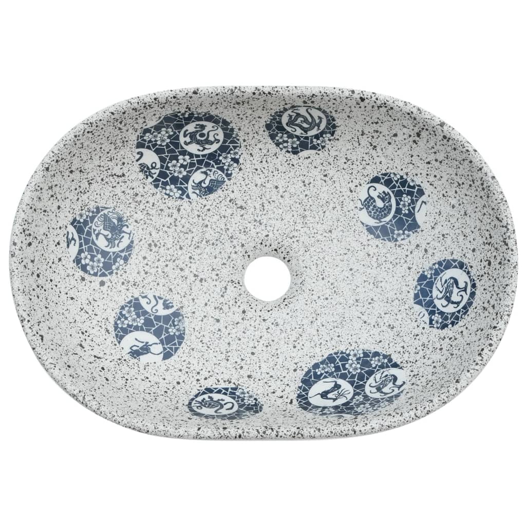 Lavoar de blat, gri și albastru, 47x33x13 cm, ceramică, oval Lando - Lando