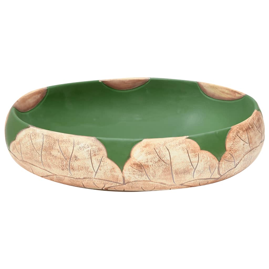 Lavoar de blat, verde și maro, 59x40x15 cm, ceramică, oval Lando - Lando