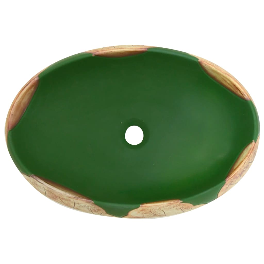 Lavoar de blat, verde și maro, 59x40x15 cm, ceramică, oval Lando - Lando