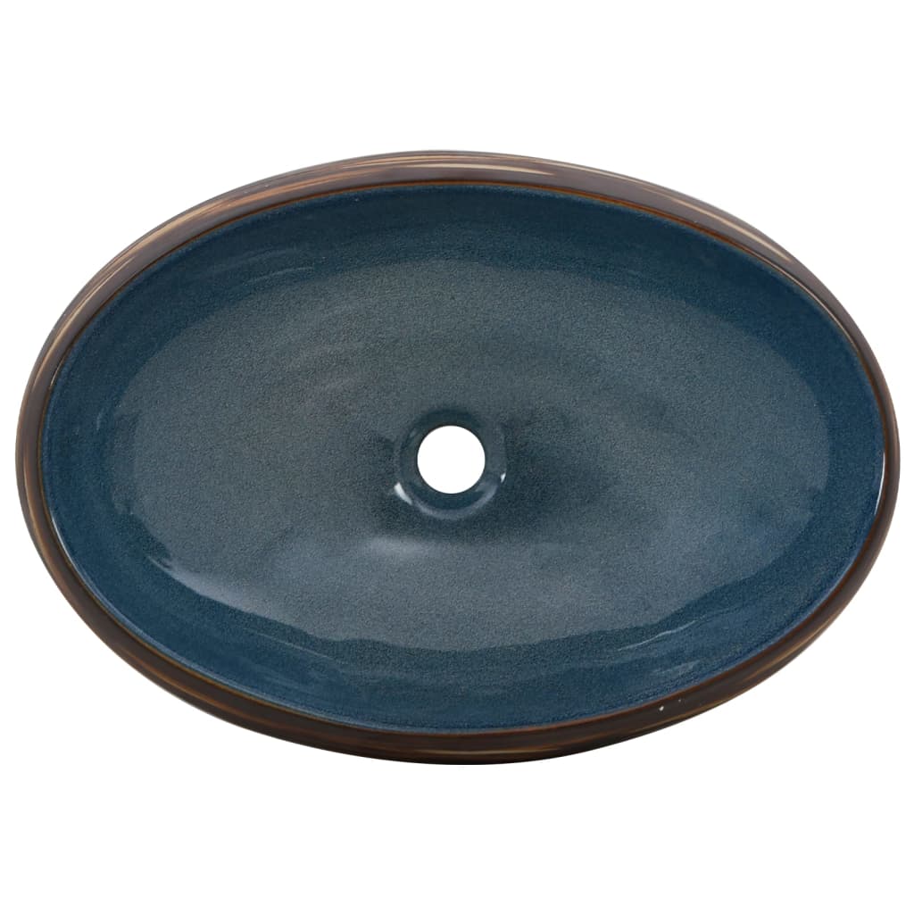 Lavoar de blat, maro și albastru, 59x40x15 cm, ceramică, oval Lando - Lando