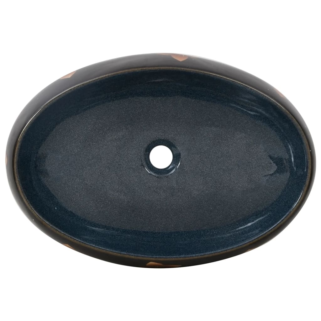 Lavoar de blat, negru și albastru, 59x40x15 cm, ceramică, oval Lando - Lando