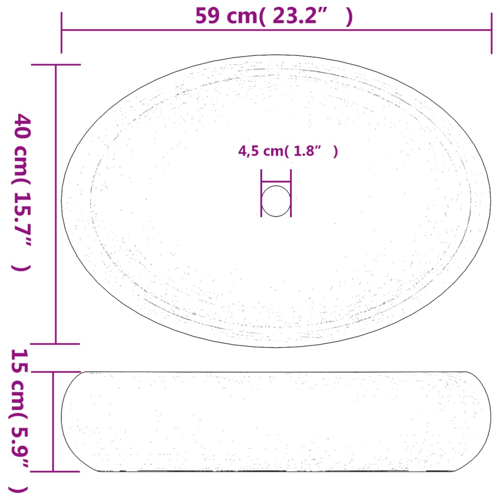 Lavoar de blat, gri, 59x40x15 cm, ceramică, oval Lando - Lando