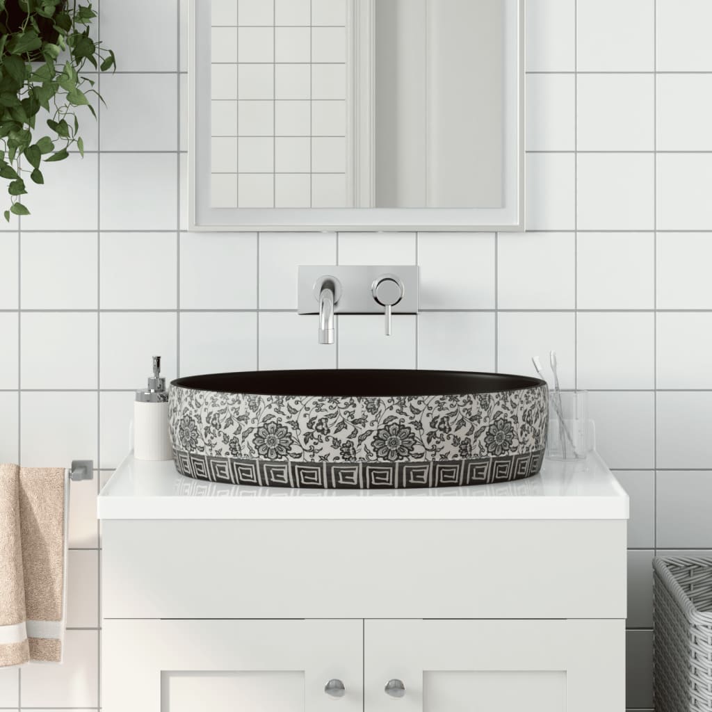 Lavoar de blat negru și albastru 56,5x36,5x13,5cm ceramică oval Lando - Lando