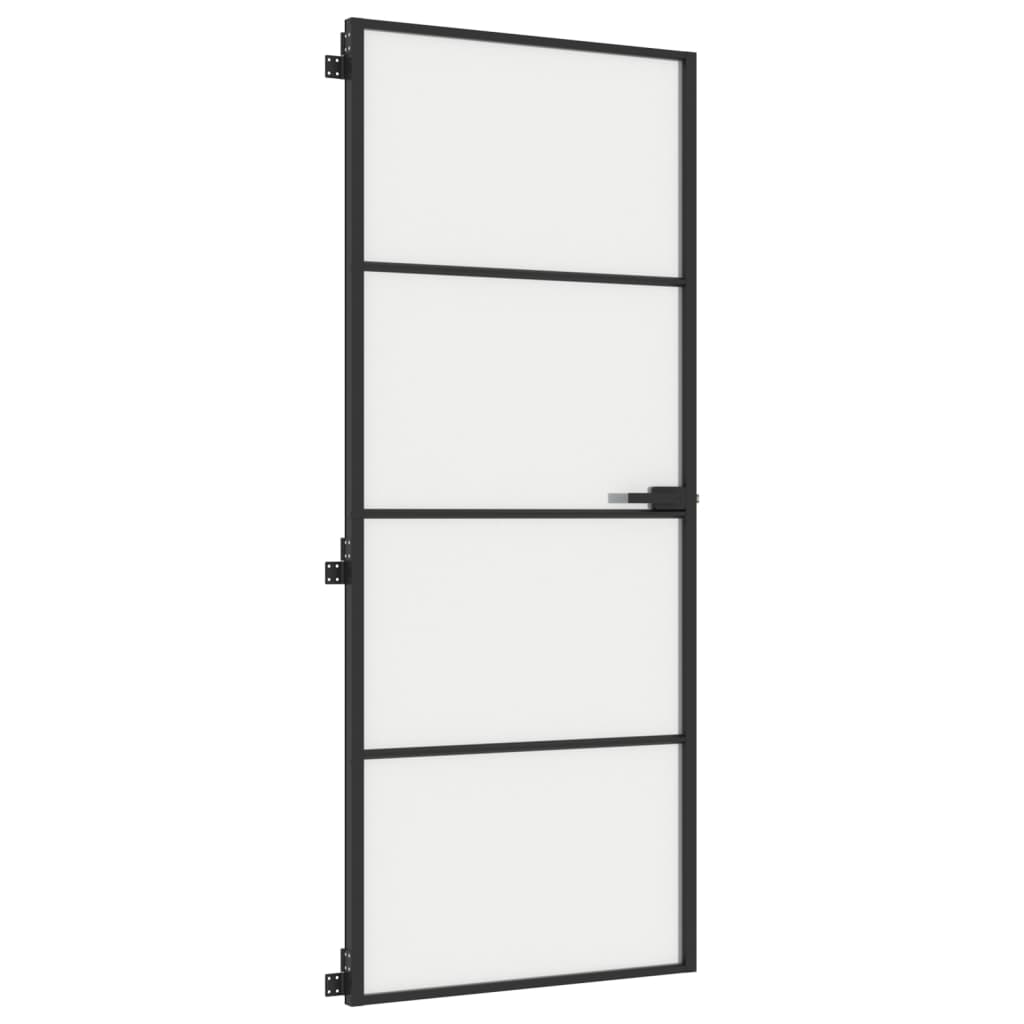 Ușă de interior negru 83x201,5 cm sticlă securiz./aluminiu slim - Lando