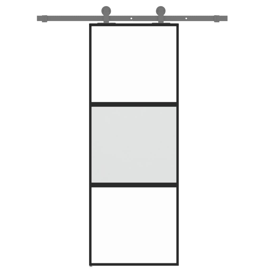 Ușă glisantă, negru, 76x205 cm, sticlă securizată și aluminiu - Lando