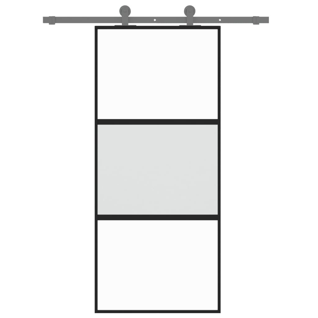 Ușă glisantă, negru, 90x205 cm, sticlă securizată și aluminiu - Lando