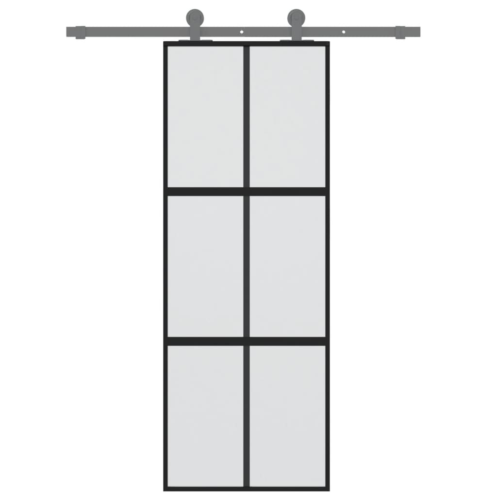 Ușă glisantă, negru, 76x205 cm, sticlă securizată și aluminiu - Lando