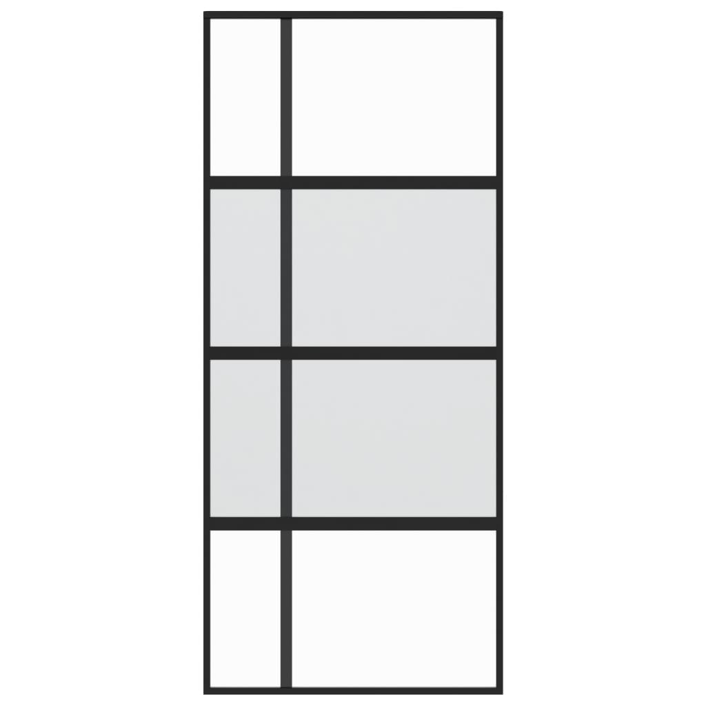 Ușă glisantă, negru, 90x205 cm, sticlă securizată și aluminiu - Lando
