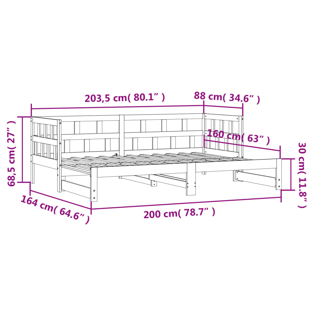 Pat de zi cu extensie, alb, 80x200 cm, lemn masiv de pin - Lando