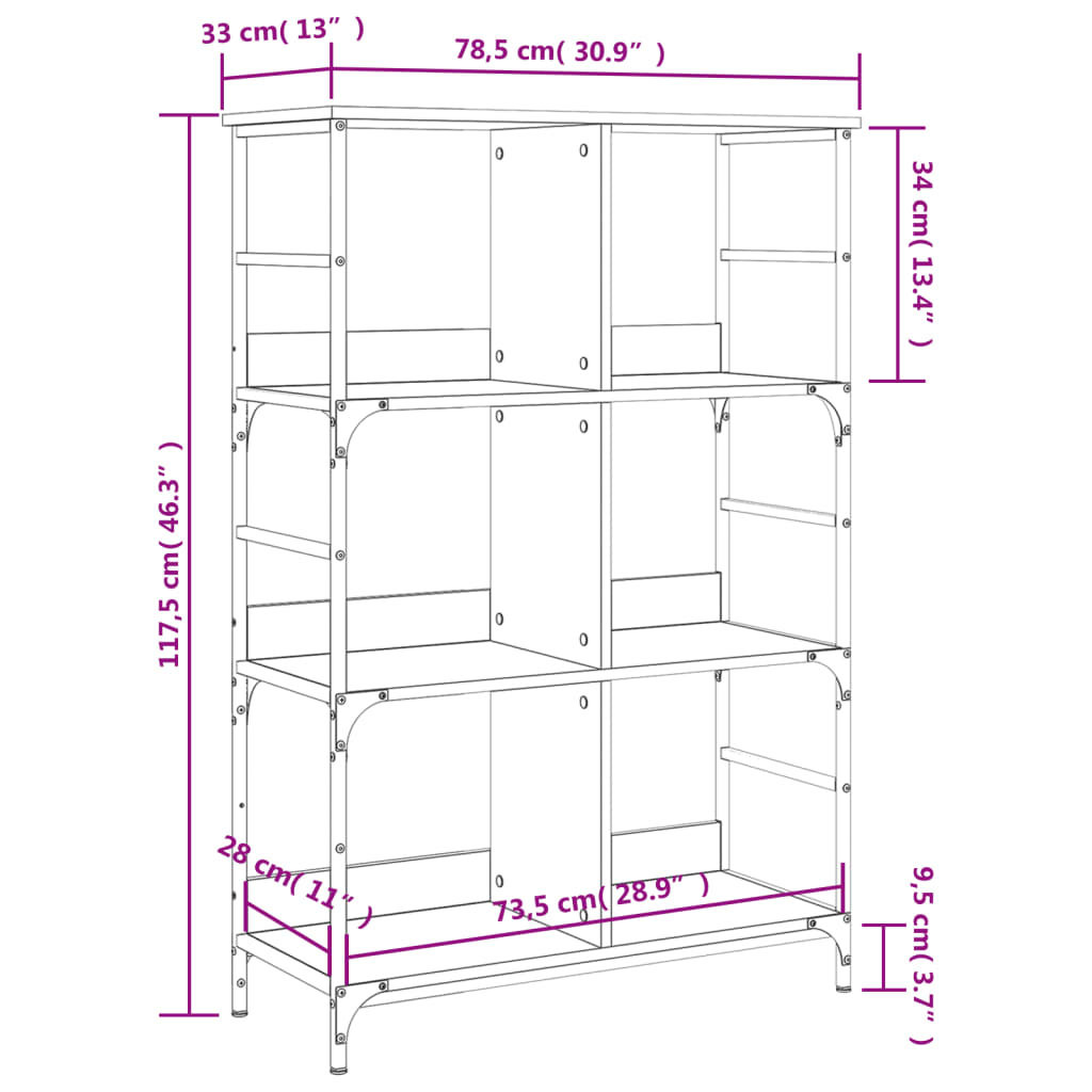 Bibliotecă, stejar maro, 78,5x33x117,5 cm, lemn prelucrat Lando - Lando