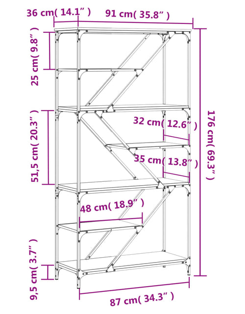 Загрузите изображение в средство просмотра галереи, Raft de cărți gri sonoma 91x36x176 cm lemn prelucrat și oțel Lando - Lando
