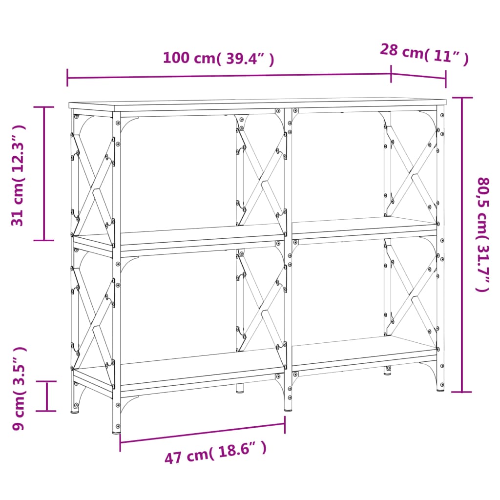 Măsuță consolă, stejar sonoma, 100x28x80,5 cm, lemn prelucrat Lando - Lando