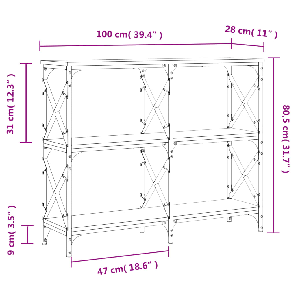 Măsuță consolă, gri sonoma, 100x28x80,5 cm, lemn prelucrat Lando - Lando