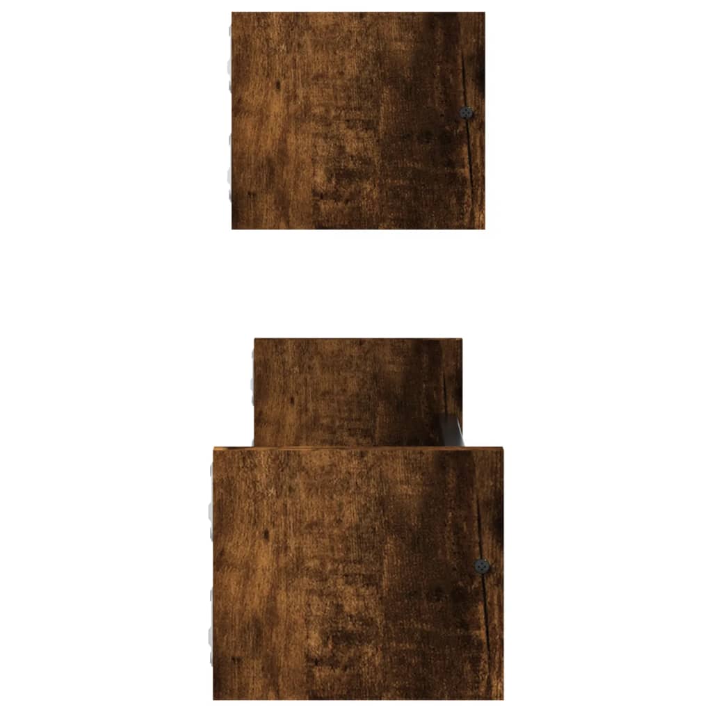 Rafturi de perete cu bare 2 buc, stejar afumat, 60x16x14 cm Lando - Lando