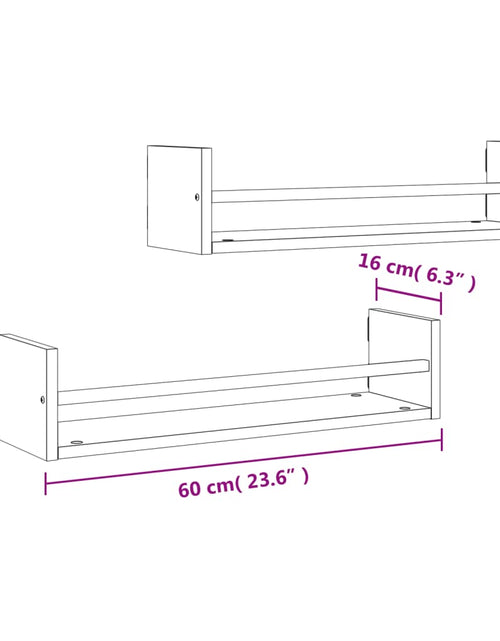 Загрузите изображение в средство просмотра галереи, Rafturi de perete cu bare 2 buc, maro, 60x16x14 cm, stejar Lando - Lando
