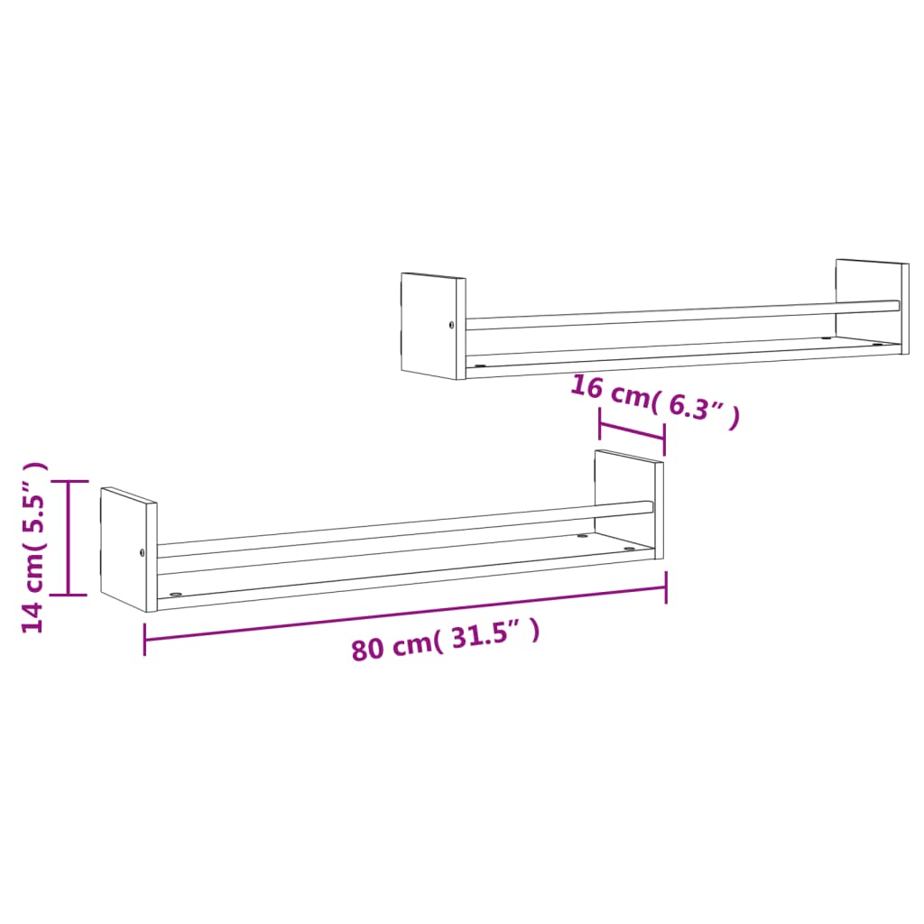 Rafturi de perete cu bare, 2 buc, gri sonoma, 80x16x14 cm Lando - Lando