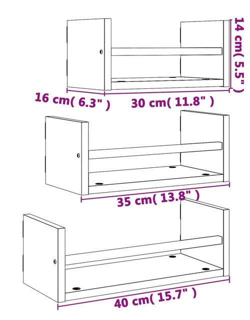 Загрузите изображение в средство просмотра галереи, Set rafturi de perete cu bare, 3 buc., maro, lemn prelucrat Lando - Lando
