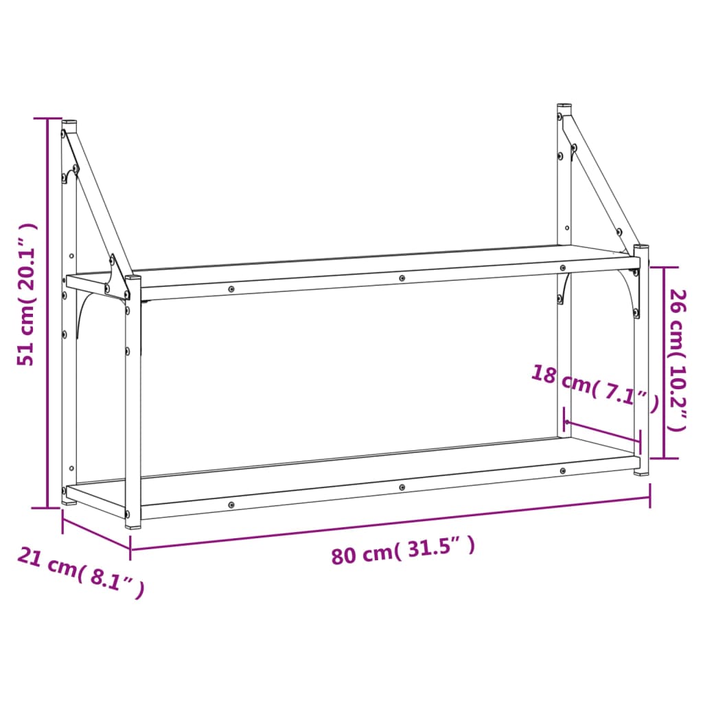 Raft cu 2 niveluri, stejar afumat, 80x21x51 cm, lemn prelucrat Lando - Lando