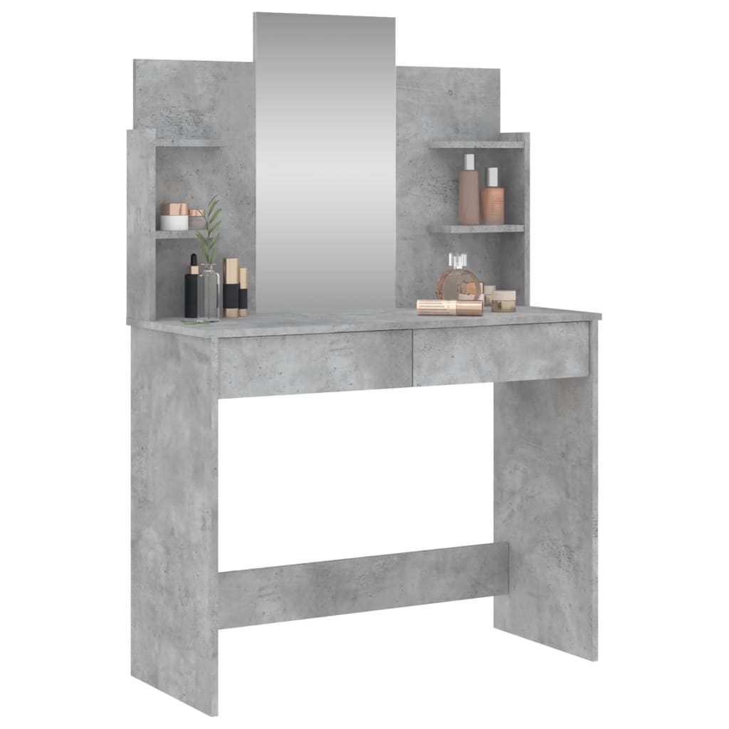 Masă de toaletă cu oglindă, gri beton, 96x39x142 cm - Lando