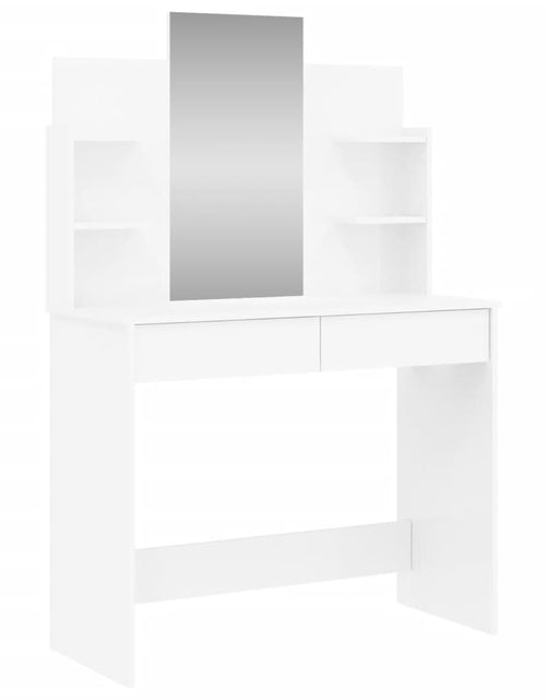 Загрузите изображение в средство просмотра галереи, Masă de toaletă cu oglindă, alb extralucios, 96x39x142 cm - Lando

