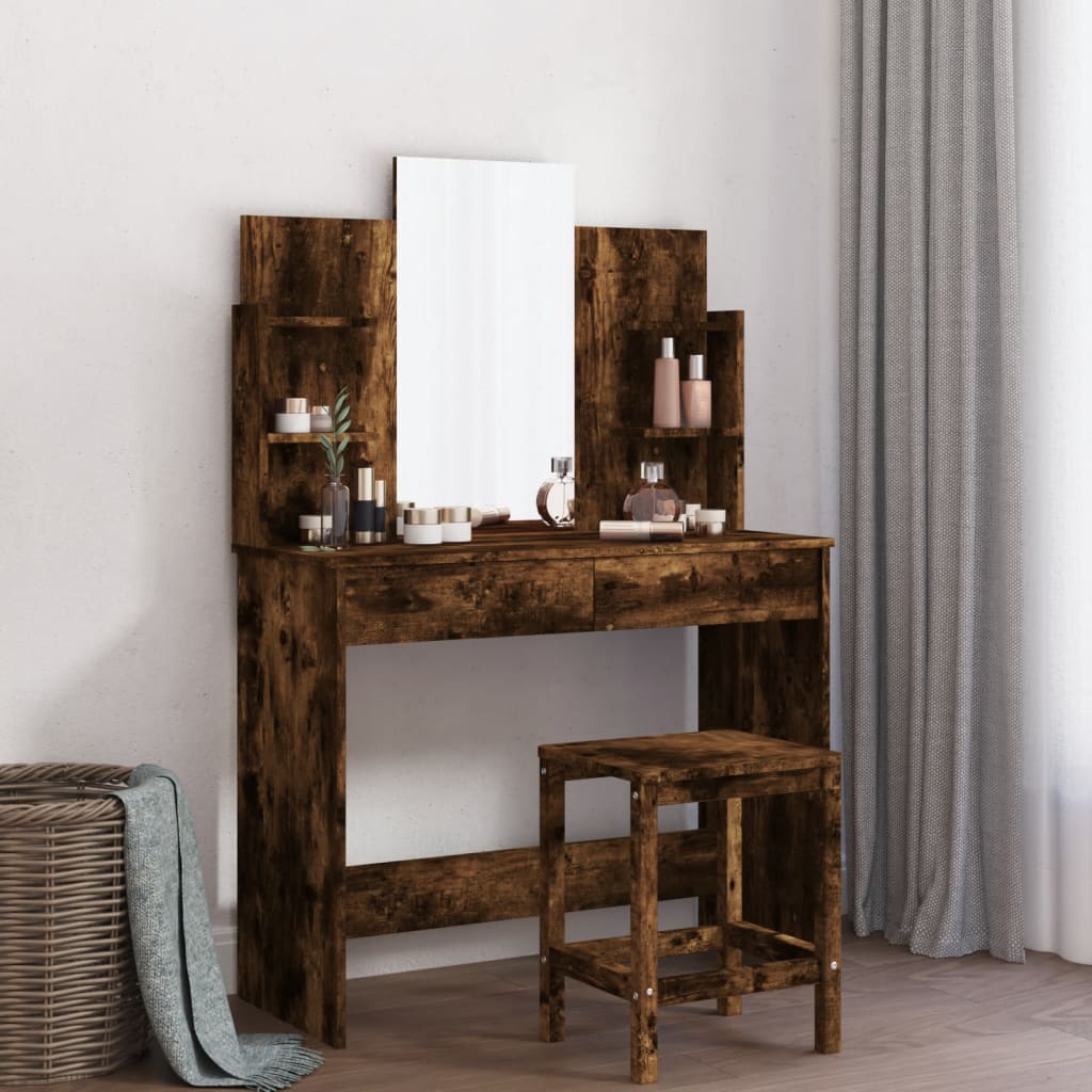 Masă de toaletă cu oglindă, stejar fumuriu, 96x39x142 cm - Lando