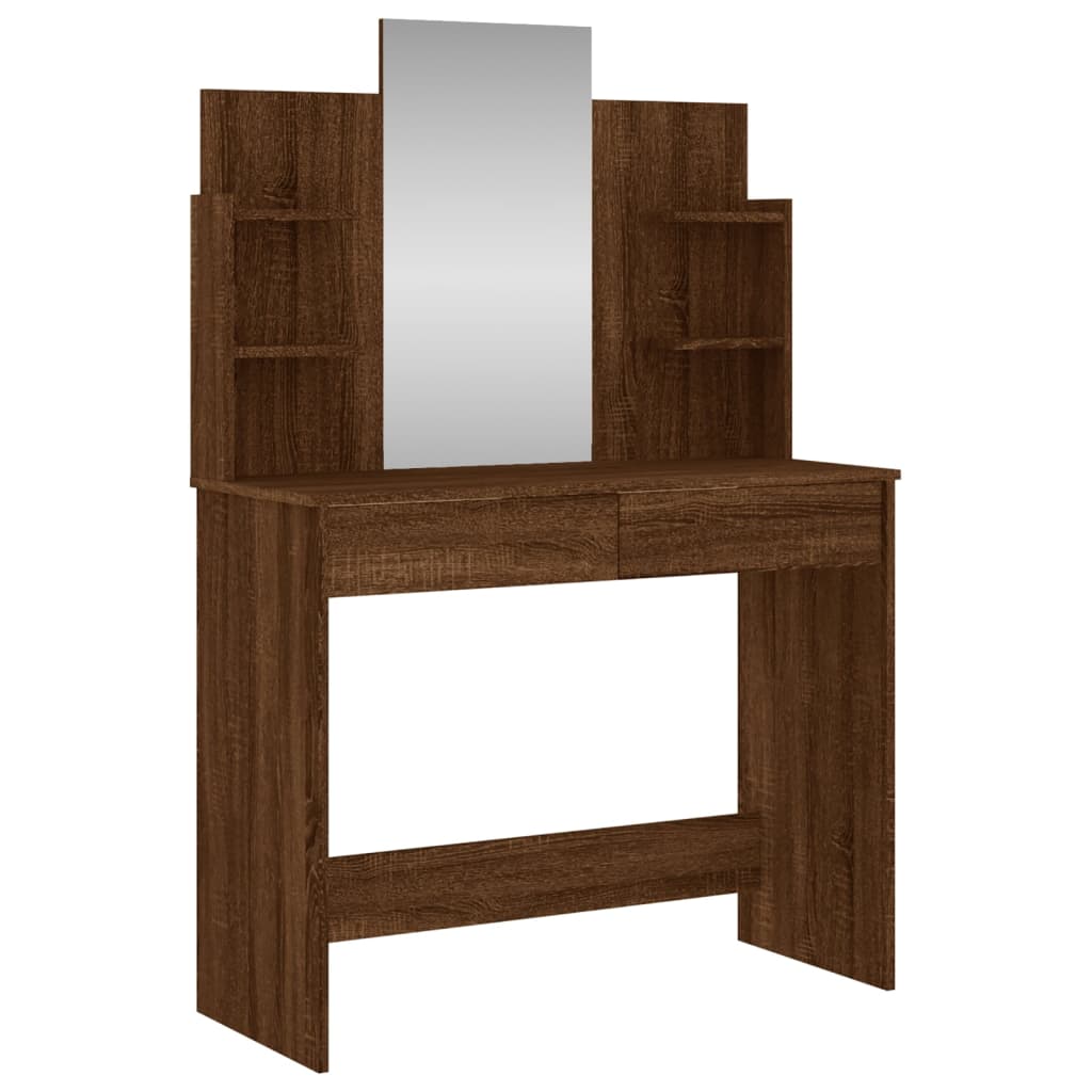 Masă de toaletă cu oglindă, stejar maro, 96x39x142 cm - Lando