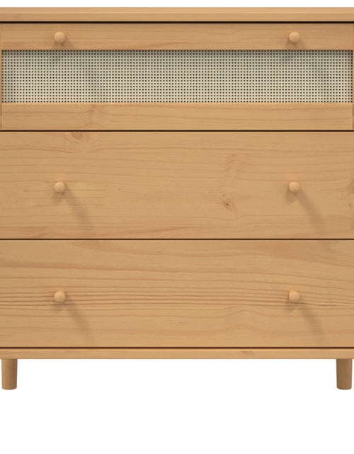 Încărcați imaginea în vizualizatorul Galerie, Dulap sertar SENJA ratan aspect maro 80x40x80 cm lemn masiv pin - Lando
