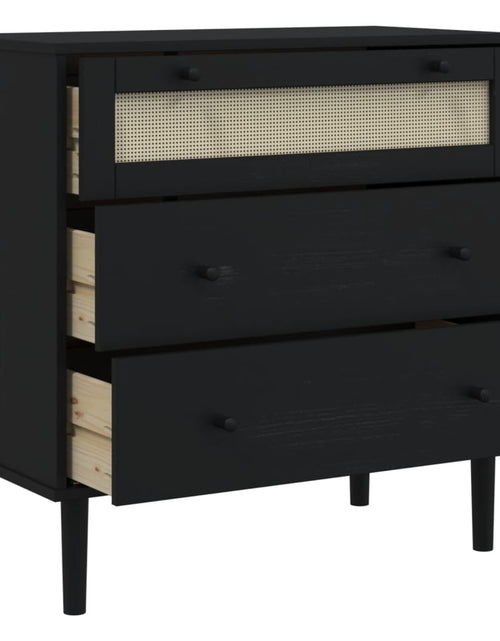 Încărcați imaginea în vizualizatorul Galerie, Dulap sertar SENJA ratan aspect negru 80x40x80cm lemn masiv pin - Lando
