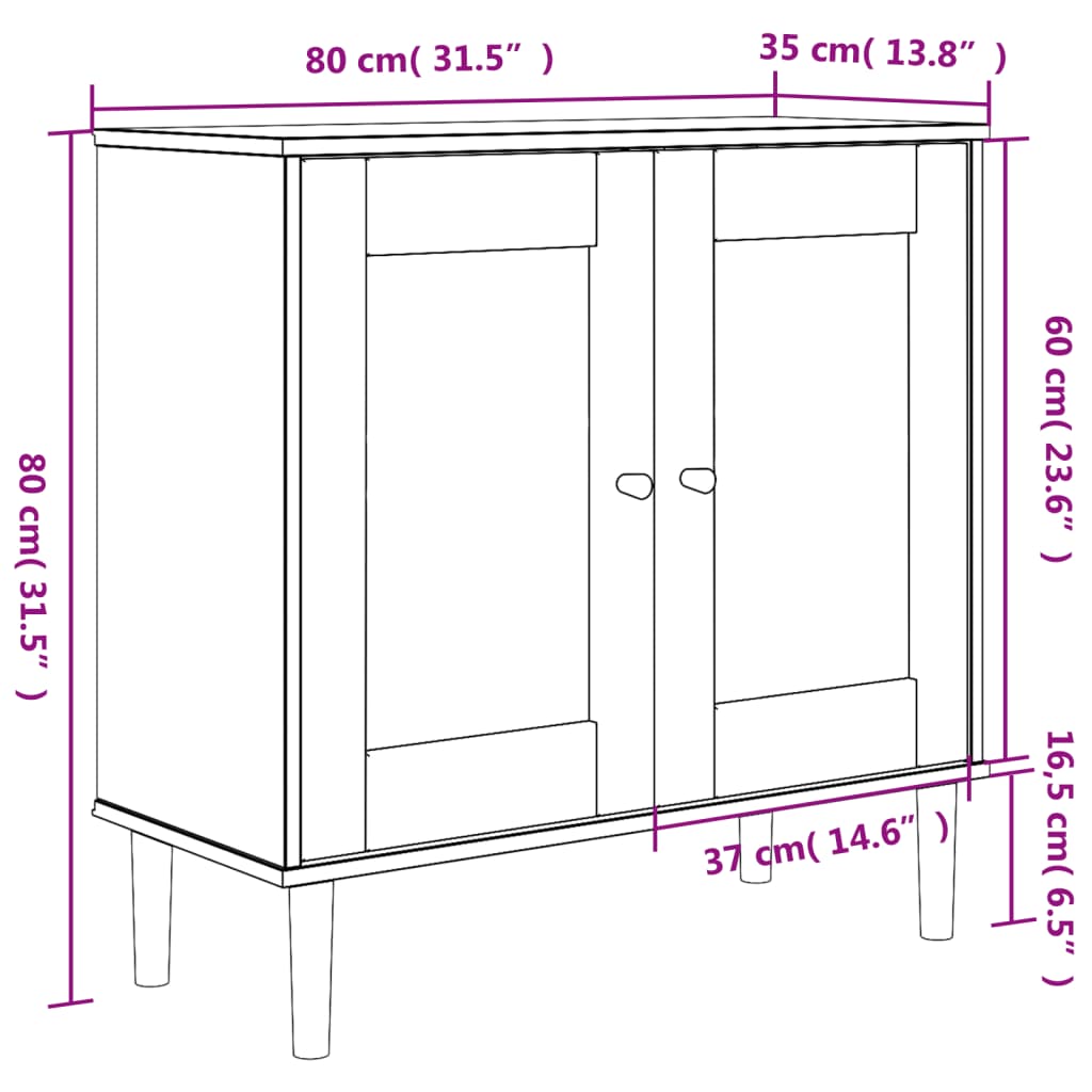 Servantă SENJA, aspect ratan alb, 80x35x80 cm, lemn masiv pin - Lando