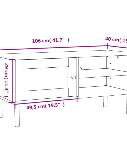 Încărcați imaginea în vizualizatorul Galerie, Comodă TV SENJA aspect ratan maro, 106x40x49 cm, lemn masiv pin - Lando
