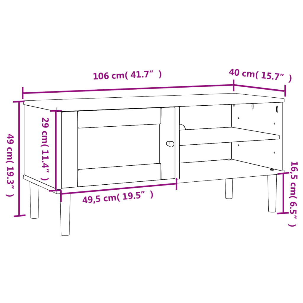 Comodă TV SENJA aspect ratan maro, 106x40x49 cm, lemn masiv pin - Lando