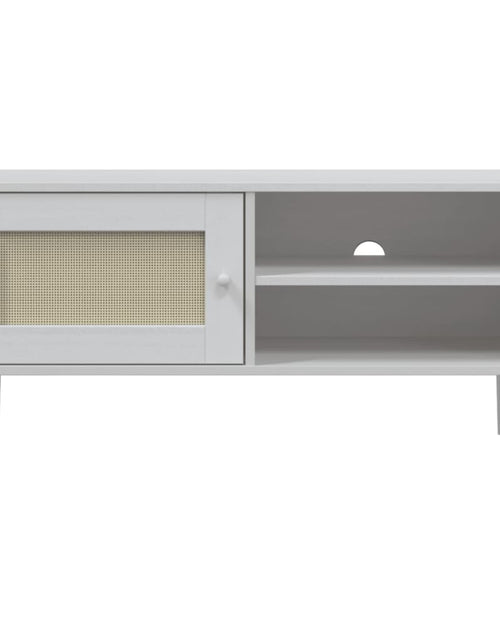 Încărcați imaginea în vizualizatorul Galerie, Comodă TV SENJA aspect ratan alb, 106x40x49 cm, lemn masiv pin - Lando
