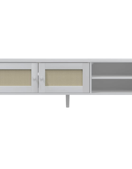 Загрузите изображение в средство просмотра галереи, Comodă TV SENJA aspect ratan alb, 158x40x49 cm, lemn masiv pin - Lando
