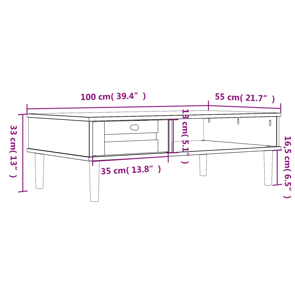 Masă de cafea SENJA aspect ratan maro 100x55x33 cm lemn masiv - Lando