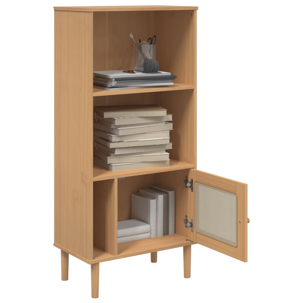 Bibliotecă SENJA aspect ratan maro 60x35x130 cm lemn masiv pin - Lando