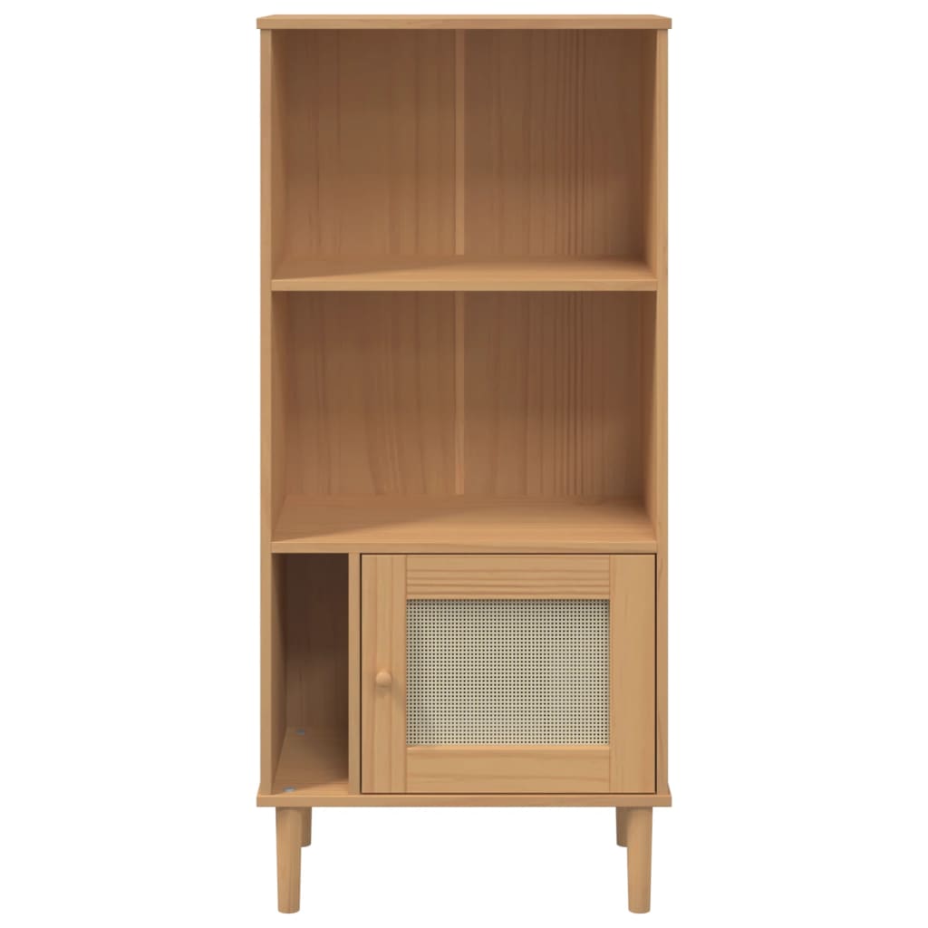 Bibliotecă SENJA aspect ratan maro 60x35x130 cm lemn masiv pin - Lando