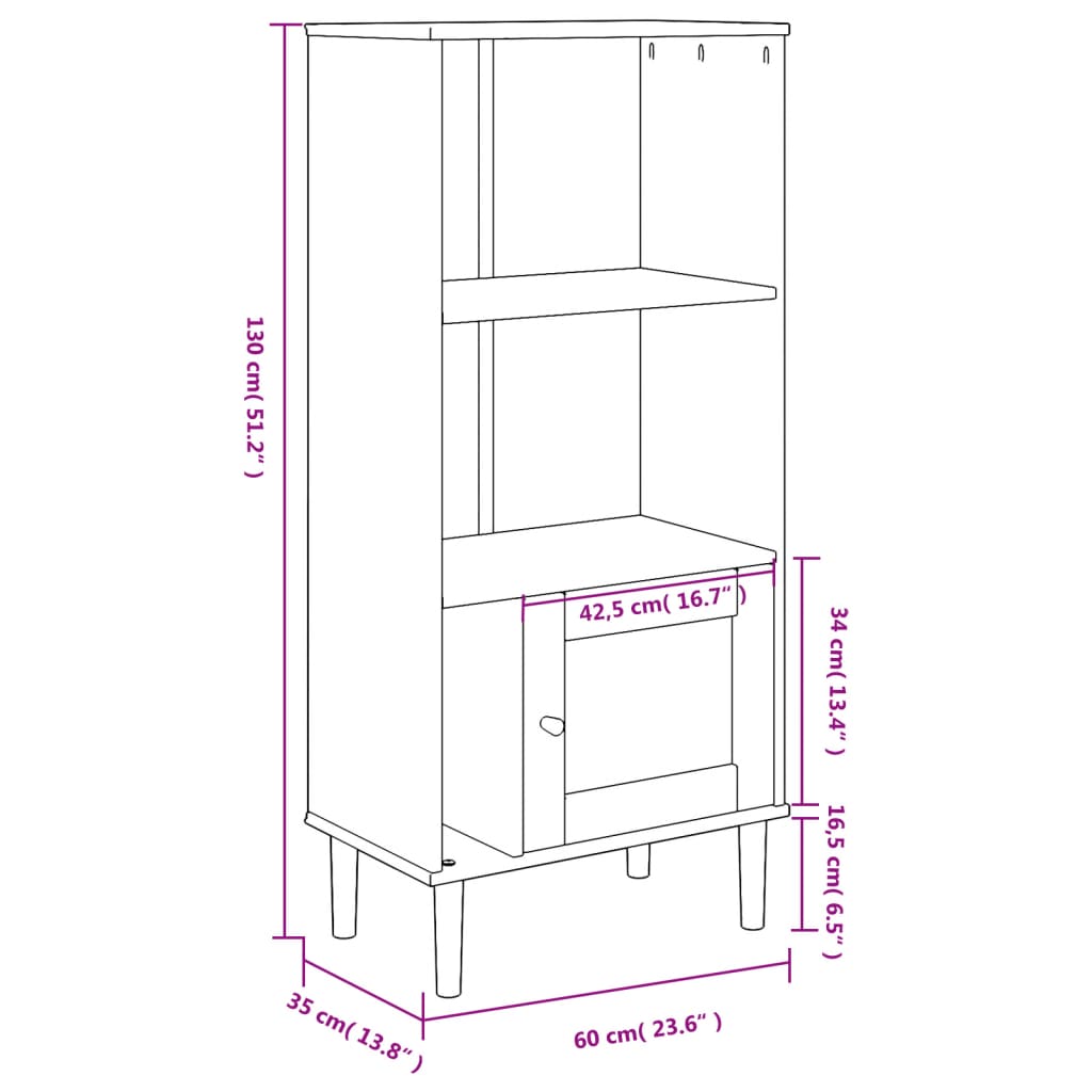 Bibliotecă SENJA aspect ratan maro 60x35x130 cm lemn masiv pin - Lando