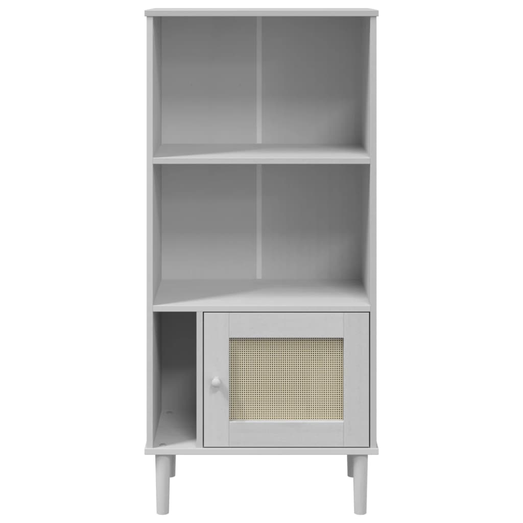 Bibliotecă SENJA aspect ratan alb 60x35x130 cm lemn masiv pin - Lando