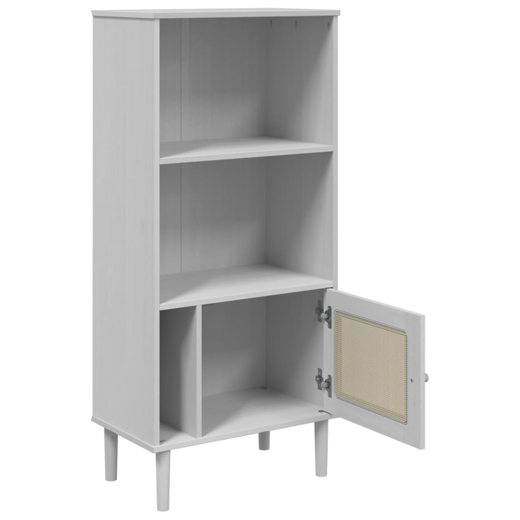 Bibliotecă SENJA aspect ratan alb 60x35x130 cm lemn masiv pin - Lando