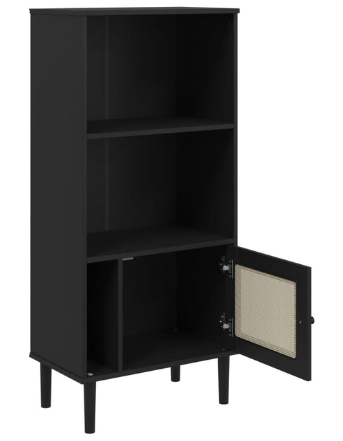 Încărcați imaginea în vizualizatorul Galerie, Bibliotecă SENJA aspect ratan negru 60x35x130 cm lemn masiv pin - Lando
