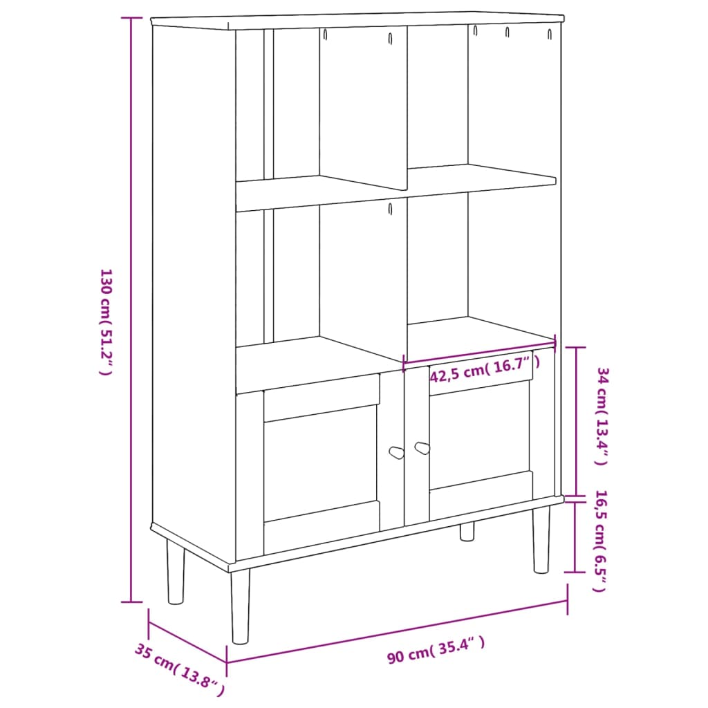 Bibliotecă „SENJA”, maro, 90x35x130 cm, lemn masiv de pin - Lando