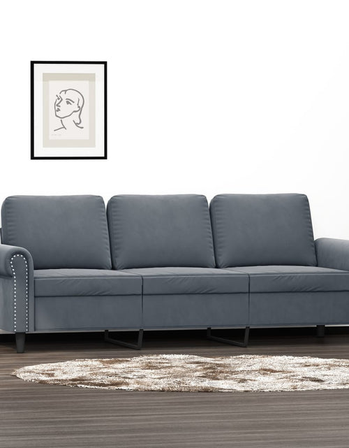 Încărcați imaginea în vizualizatorul Galerie, Canapea cu 3 locuri, gri închis, 180 cm, material catifea - Lando
