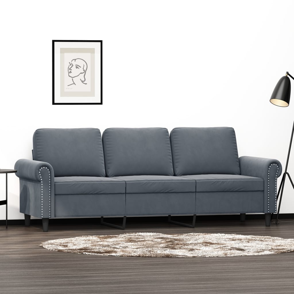 Canapea cu 3 locuri, gri închis, 180 cm, material catifea - Lando