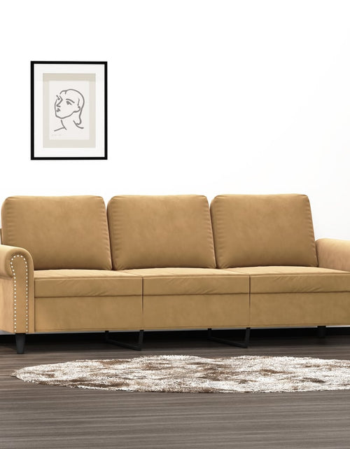 Încărcați imaginea în vizualizatorul Galerie, Canapea cu 3 locuri, Maro, 180 cm, catifea - Lando

