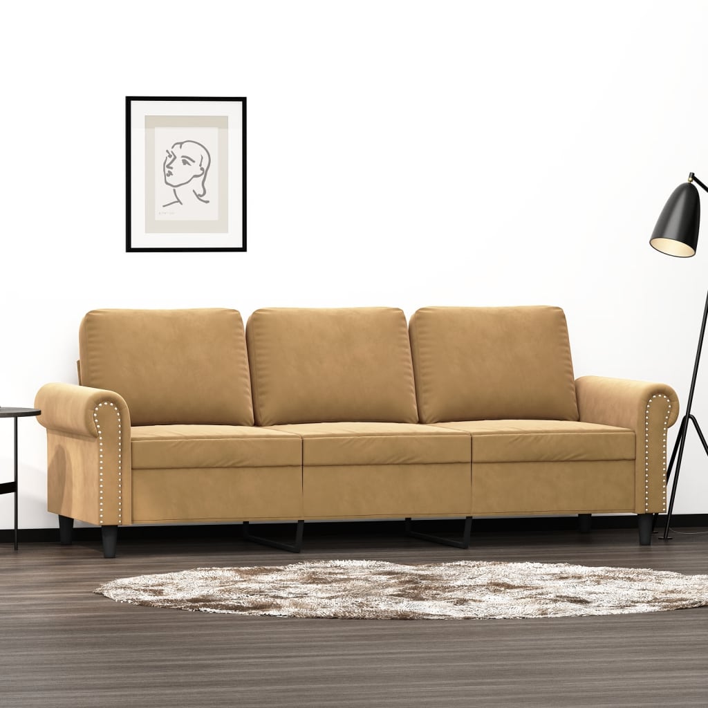 Canapea cu 3 locuri, Maro, 180 cm, catifea - Lando