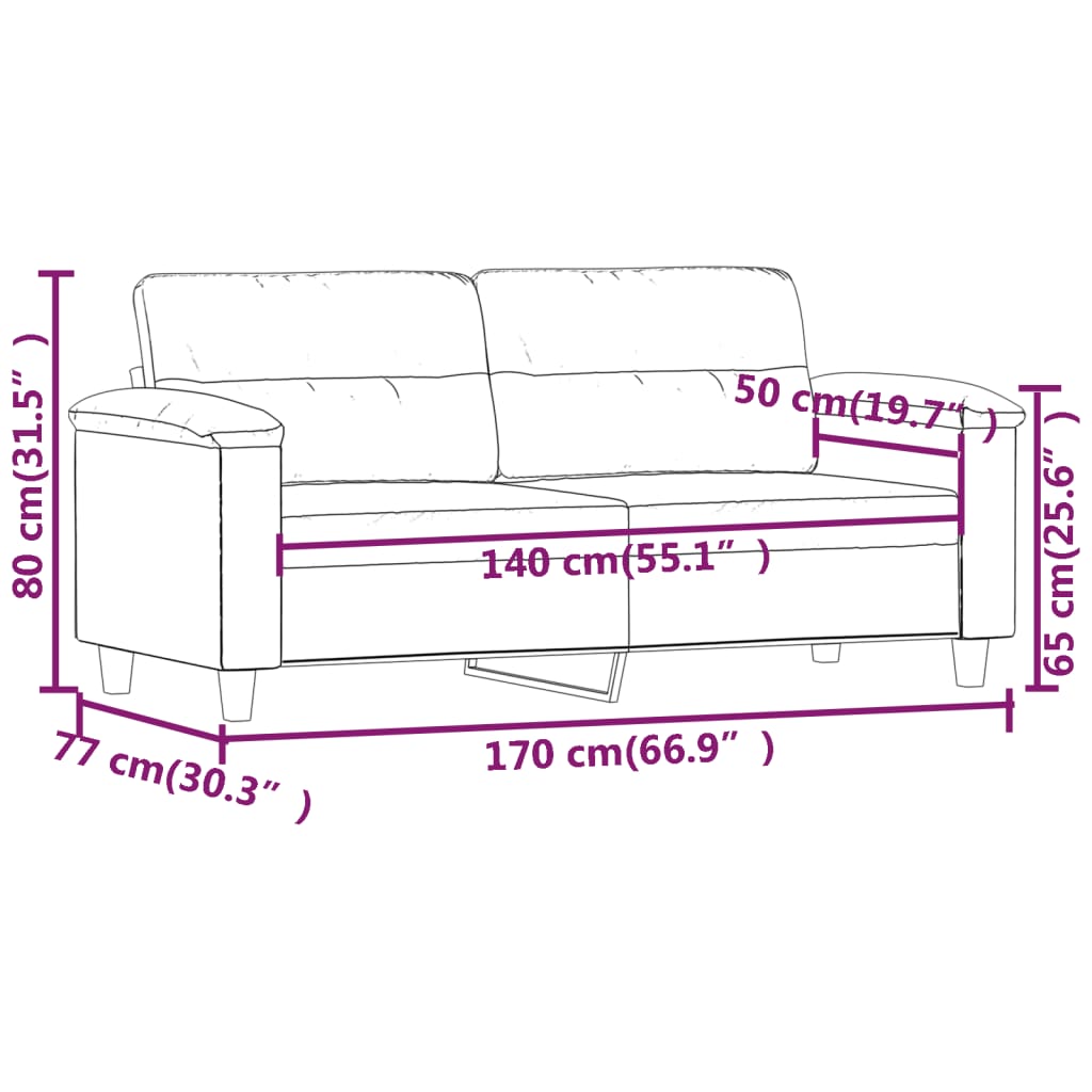 Canapea cu 2 locuri, gri deschis, 140 cm, țesătură microfibră - Lando