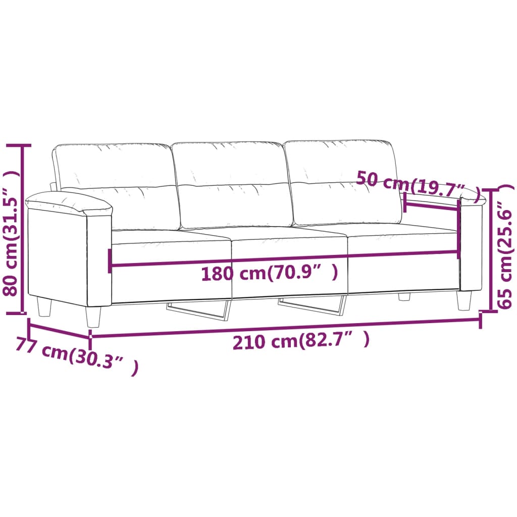 Canapea cu 3 locuri, gri închis, 180 cm, țesătură microfibră - Lando