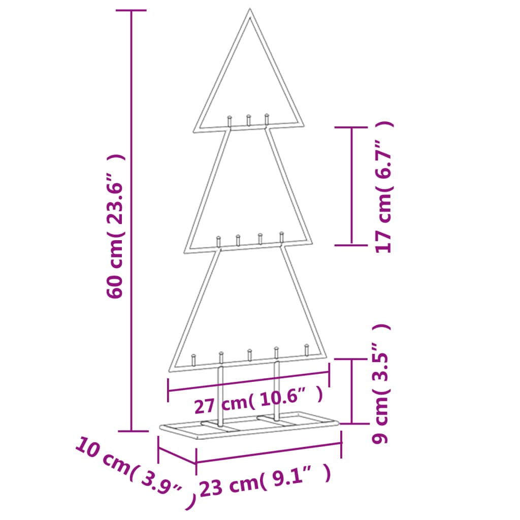 Brad de Crăciun din metal pentru decor, negru, 60 cm - Lando