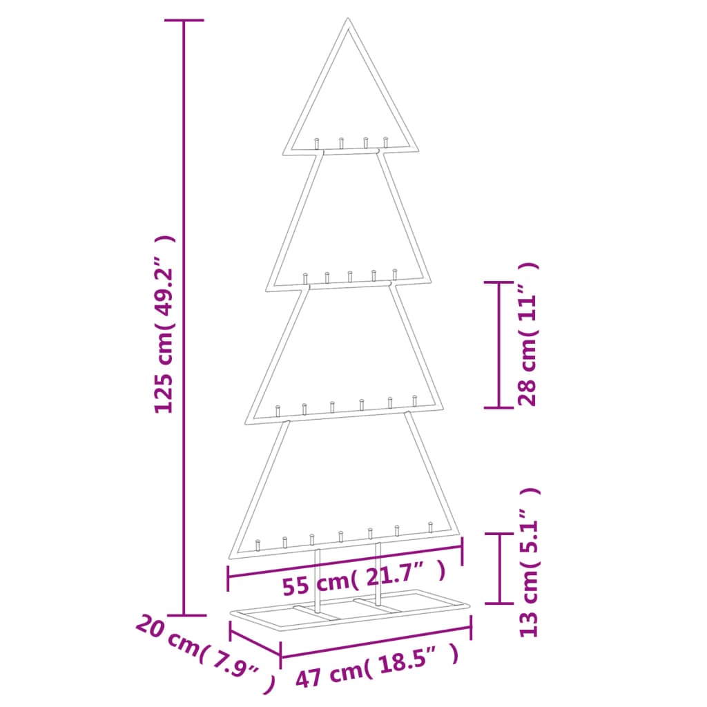 Brad de Crăciun din metal pentru decor, negru, 125 cm - Lando