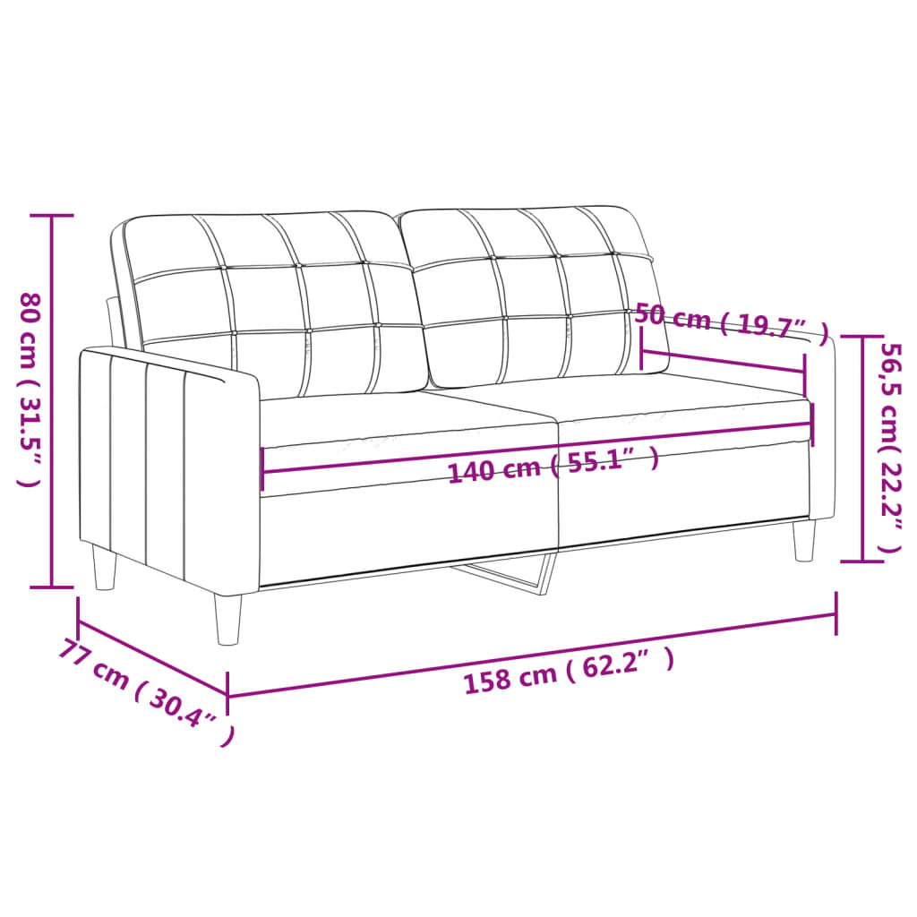 Canapea cu 2 locuri, negru, 140 cm, piele ecologică - Lando